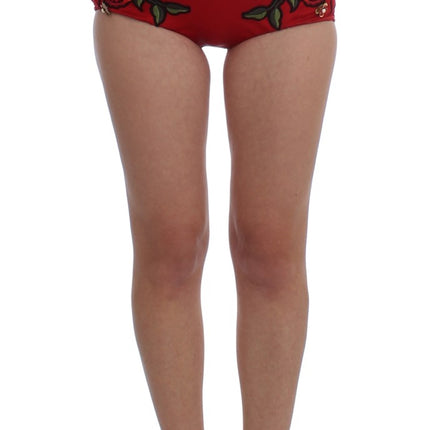 Dolce & Gabbana Red Silk Roses Sicily Shorts