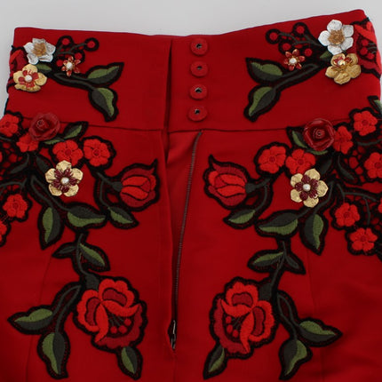 Dolce & Gabbana Red Silk Roses Sicily Shorts