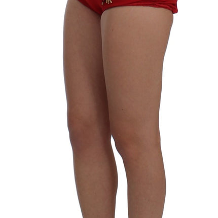 Dolce & Gabbana Red Silk Crystal Roses Shorts