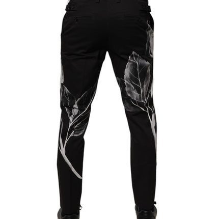 Dolce & Gabbana Black Cotton Floral Skinny Dress Pants