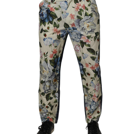 Dolce & Gabbana Beige Blue Floral Cotton Men Denim Jeans