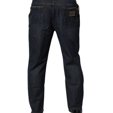 Dolce & Gabbana Beige Blue Floral Cotton Men Denim Jeans