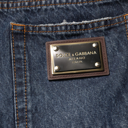 Dolce & Gabbana Beige Blue Floral Cotton Men Denim Jeans