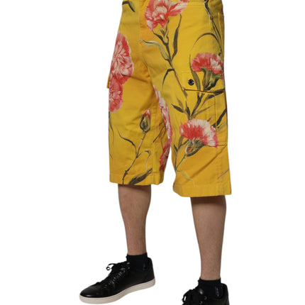 Dolce & Gabbana Yellow Floral Cargo Denim Men Bermuda Shorts