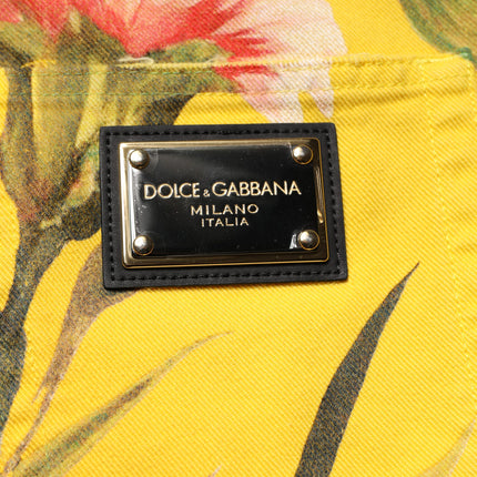 Dolce & Gabbana Yellow Floral Cargo Denim Men Bermuda Shorts