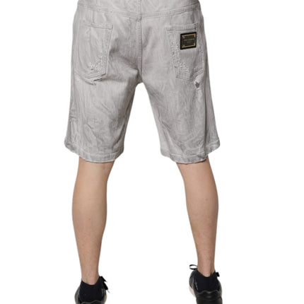 Dolce & Gabbana Light Gray Tattered Men Denim Bermuda Shorts