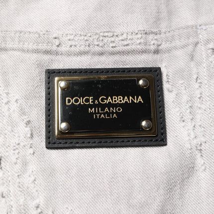 Dolce & Gabbana Light Gray Tattered Men Denim Bermuda Shorts