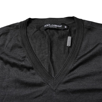 Dolce & Gabbana Dark Gray Silk V-neck Short Sleeves T-shirt