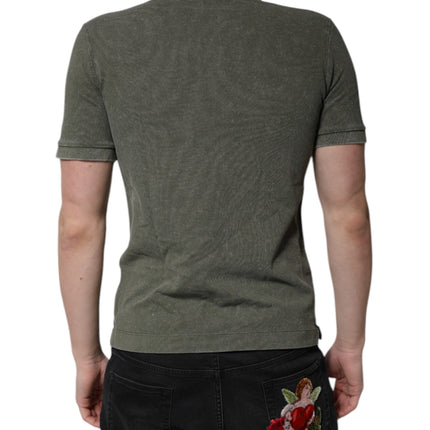 Dolce & Gabbana Army Green Logo Plaque Cotton Polo Shirt T-shirt