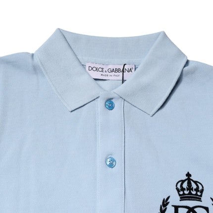 Dolce & Gabbana Sky Blue Cotton Crown Collared Polo T-shirt