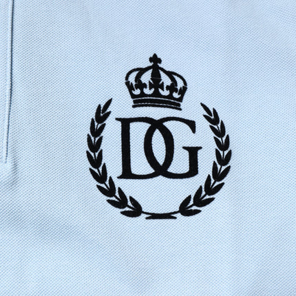 Dolce & Gabbana Sky Blue Cotton Crown Collared Polo T-shirt