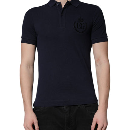 Dolce & Gabbana Dark Blue Cotton Crown Collared Polo T-shirt