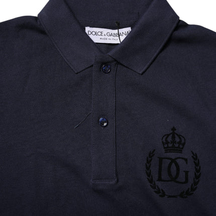 Dolce & Gabbana Dark Blue Cotton Crown Collared Polo T-shirt