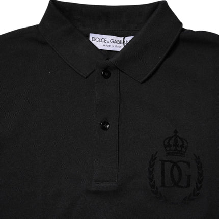 Dolce & Gabbana Black Cotton DG Logo Collared Polo T-shirt