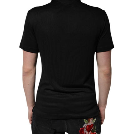 Dolce & Gabbana Black Polyester DG Logo Collared Polo T-shirt