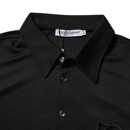 Dolce & Gabbana Black Polyester DG Logo Collared Polo T-shirt