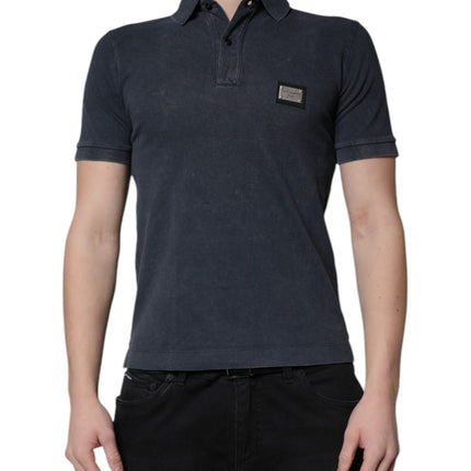 Dolce & Gabbana Dark Blue Logo Plaque Cotton Men Polo Shirt T-shirt