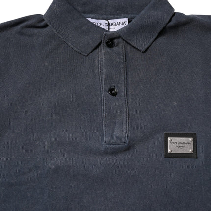 Dolce & Gabbana Dark Blue Logo Plaque Cotton Men Polo Shirt T-shirt