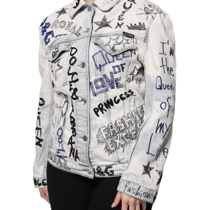 Dolce & Gabbana Light Blue Graffiti Button Down Denim Jacket