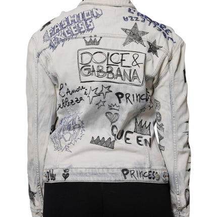 Dolce & Gabbana Light Blue Graffiti Button Down Denim Jacket