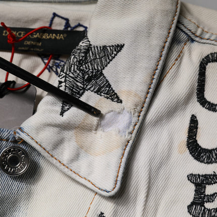 Dolce & Gabbana Light Blue Graffiti Button Down Denim Jacket