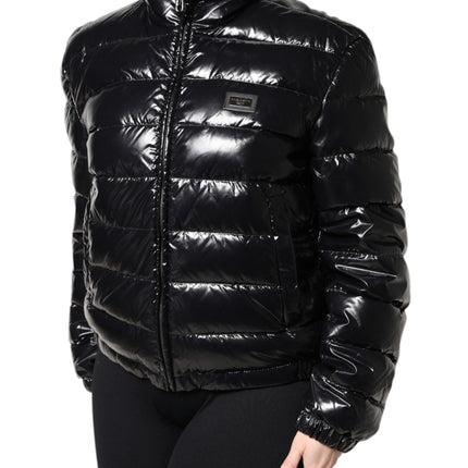 Dolce & Gabbana Black Logo Plaque Full Zip Puffer Jacket
