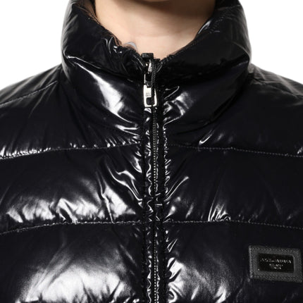 Dolce & Gabbana Black Logo Plaque Full Zip Puffer Jacket