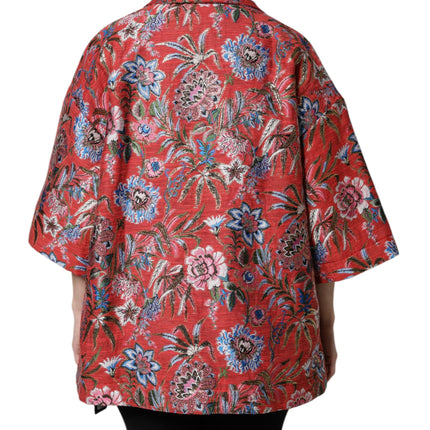 Dolce & Gabbana Red Floral Jacquard Button Down Coat Jacket