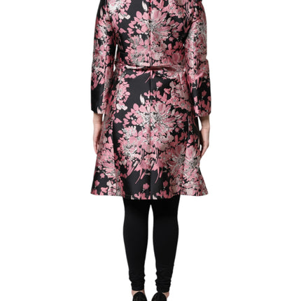 Dolce & Gabbana Pink Black Floral Brocade Trenchcoat Jacket