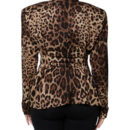 Dolce & Gabbana Brown Leopard Silk Button Down Coat Jacket