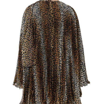 Dolce & Gabbana Brown Leopard Print Scarf Collared Chiffon Dress