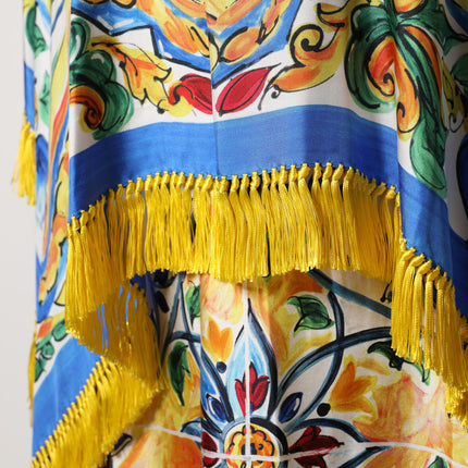 Dolce & Gabbana Multicolor Majolica Kaftan Short Sleeves Maxi Dress