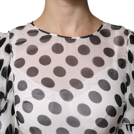 Dolce & Gabbana White Polka Dotted Silk Blend A-line Dress