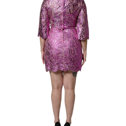 Dolce & Gabbana Metallic Fuchsia Floral Sheath Mini Dress