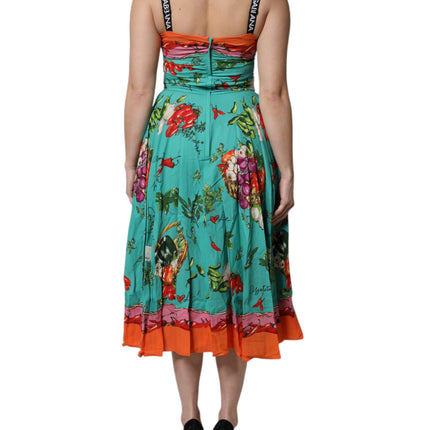 Dolce & Gabbana Multicolor Printed Silk Sleeveless Midi Dress