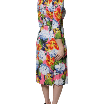 Dolce & Gabbana Multicolor Floral Side Slit Midi Dress