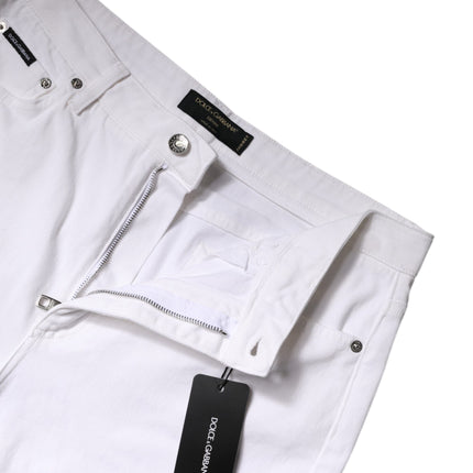 Dolce & Gabbana White Cotton Mid Waist Skinny Denim Jeans
