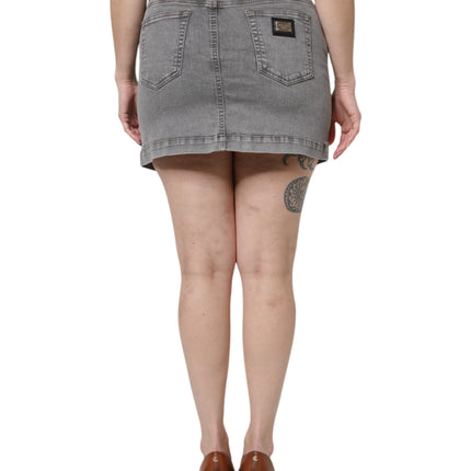 Dolce & Gabbana Gray Cotton Stretch Mid Waist Denim Mini Skirt