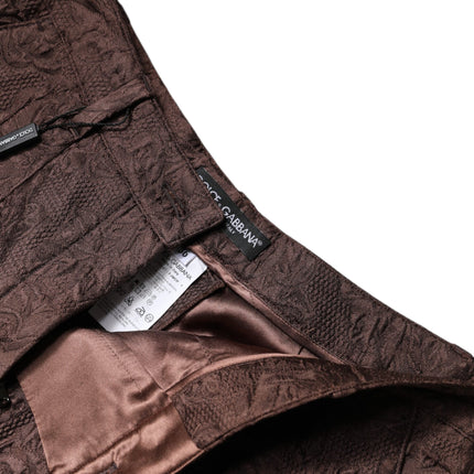 Dolce & Gabbana Brown Floral Brocade Mid Waist Mini Short