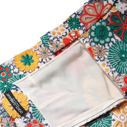 Dolce & Gabbana Multicolor Floral Lace High Waist Mini Skirt
