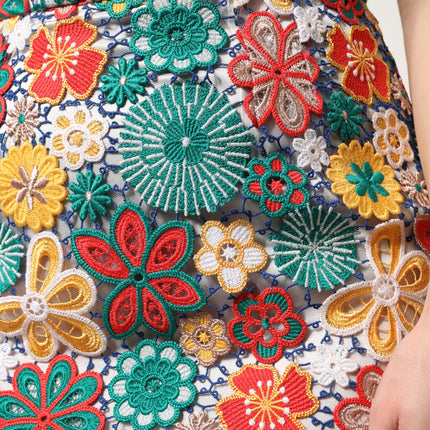 Dolce & Gabbana Multicolor Floral Lace High Waist Mini Skirt