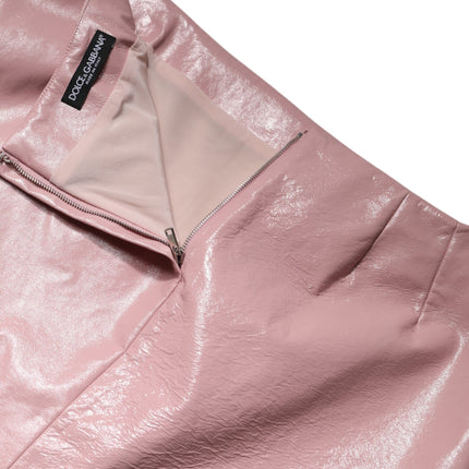Dolce & Gabbana Glossy Pink Cotton High Waist Mini Skirt