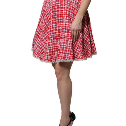 Dolce & Gabbana Red White High Waist A-line Above Knee Skirt