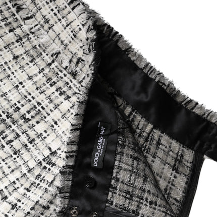 Dolce & Gabbana White Black High Waist Tartan Tweed Mini Skirt