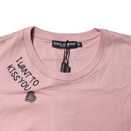 Dolce & Gabbana Pink Logo Print Cotton Crew Neck T-shirt