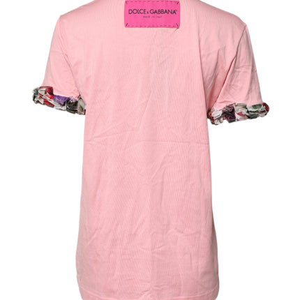 Dolce & Gabbana Pink Logo Print Cotton Crew Neck Tee T-shirt
