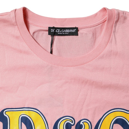 Dolce & Gabbana Pink Logo Print Cotton Crew Neck Tee T-shirt