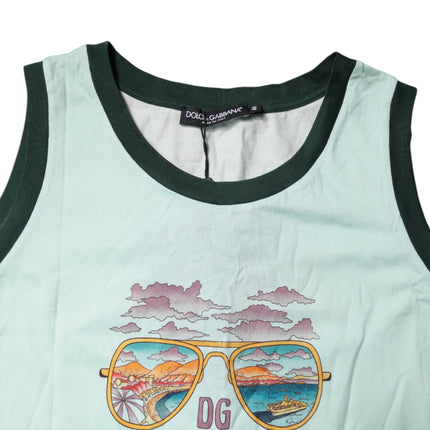 Dolce & Gabbana Light Green Graphic Print Sleeveless Tank T-shirt