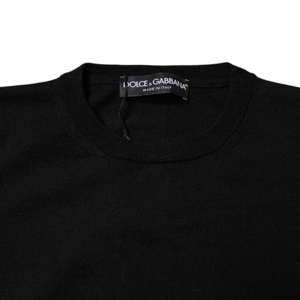 Dolce & Gabbana Black Wool Knit Crew Neck Pullover Sweater