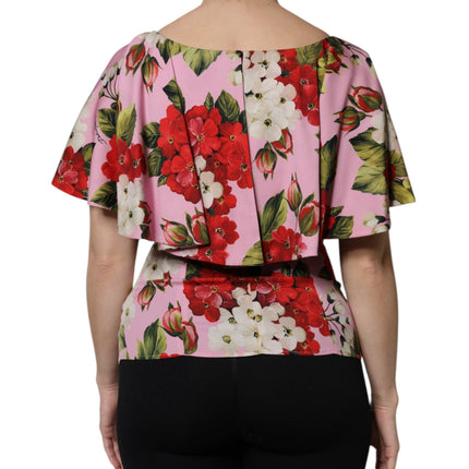 Dolce & Gabbana Pink Floral Silk Short Sleeves Blouse Top
